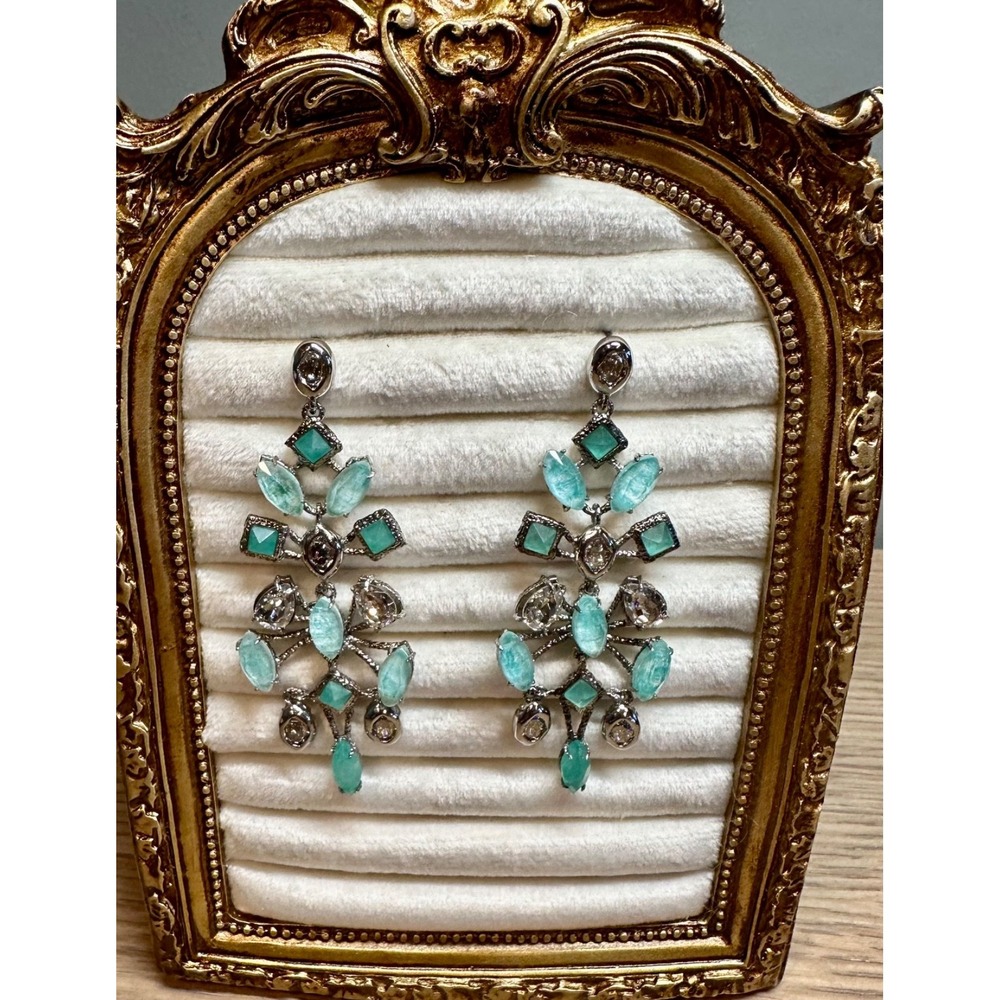 Alexis Bittar Green Crystal Chandelier Dangle Earrings Gunmetal Signed AB